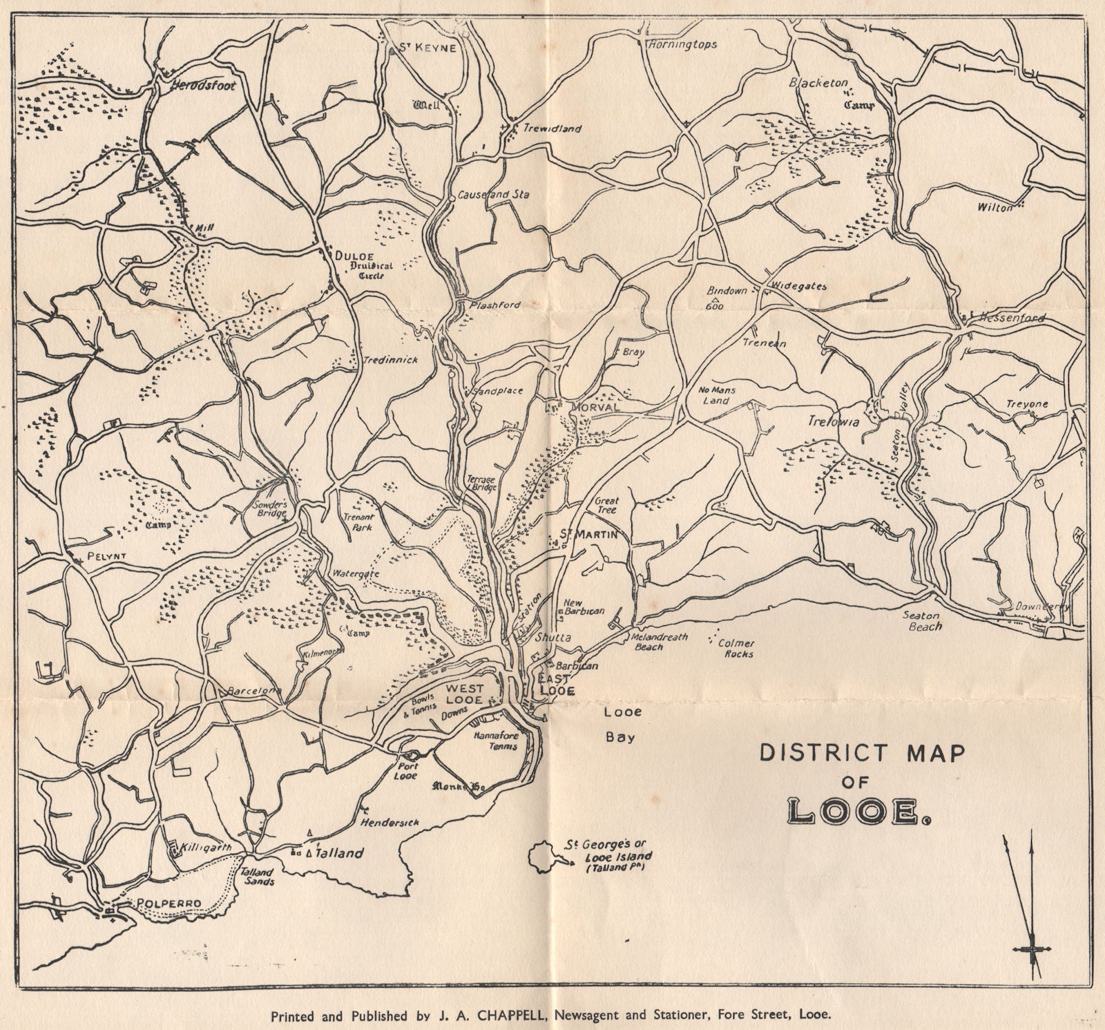 DISTRICT MAP OF LOOE. West Looe East Looe Polperro. Cornwall. WARD LOCK 1935
